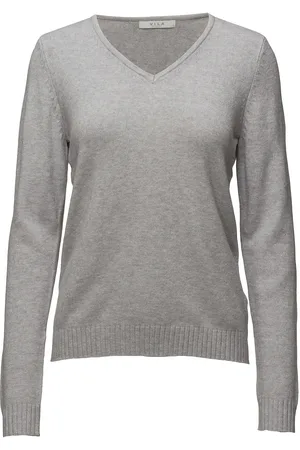 VILA Viril V-Neck L/S Knit Top - Noos Grey