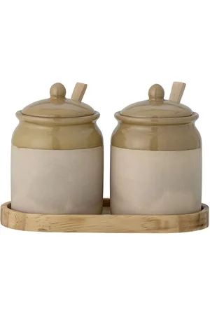 Bloomingville Elaf Jar W/Lid & Spoon, Set Of 3 Patterned