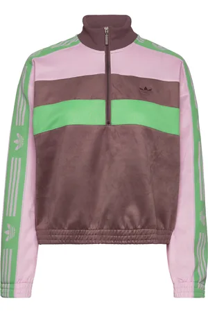 adidas Blocked Suede Half Zip Sweatshirt With Tape Detail Patterned