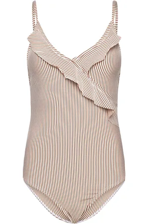 Beck Söndergaard Striba Bly Frill Swimsuit Beige