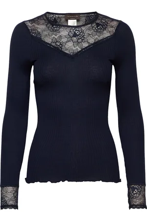 Rosemunde Silk T-Shirt Regular Ls W/Lace Blue