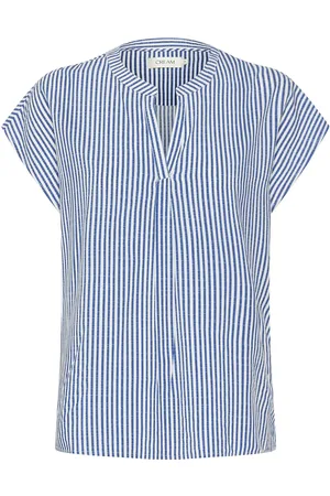 Cream Crtiah Blouse Cap Sleeve Blue