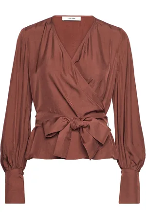 Ivy & Oak Cropped Wrap Blouse Brown