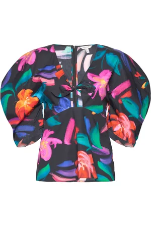 GANT Floral Print Volume Sleeve Blouse Black