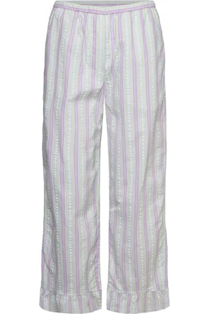 Ganni Stripe Seersucker Elasticated Mid Waist Pants Green