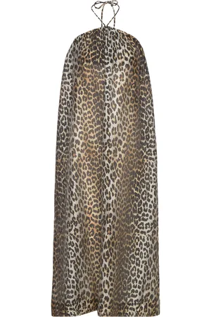Ganni Sheer Voile Maxi Strap Dress Brown