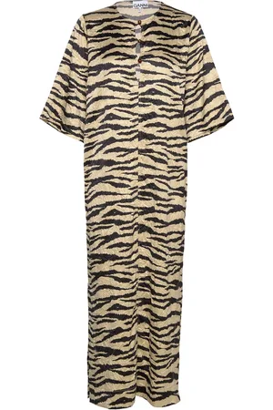 Ganni Crinkled Satin Maxi Dress Brown