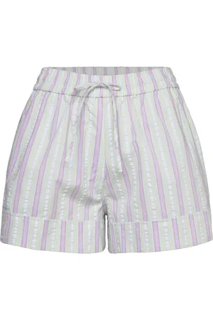 Ganni Stripe Seersucker Elasticated Shorts Green