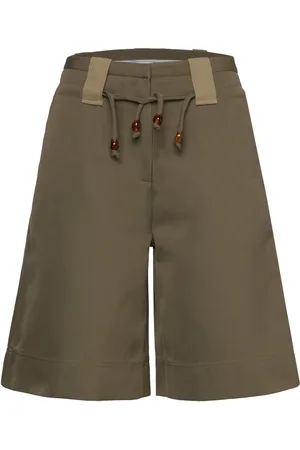 Ganni Heavy Twill Wide Shorts Khaki