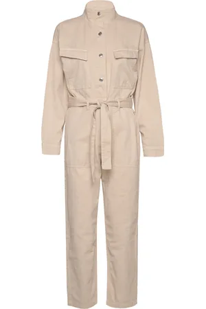 MANGO Denim Jumpsuit With Bow Beige