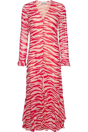 Ganni Printed Light Georgette Maxi Dress Pink