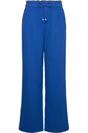 MANGO Elastic Waist Cotton Trousers Blue