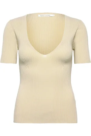 Rabens Saloner Fabia - Contour Knit Short Slv. Top Cream Rabens Sal R