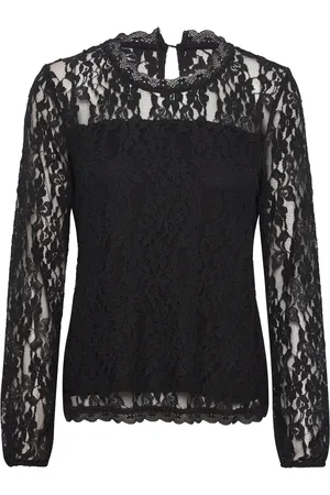 Cream Crkit Lace Ls Blouse Black