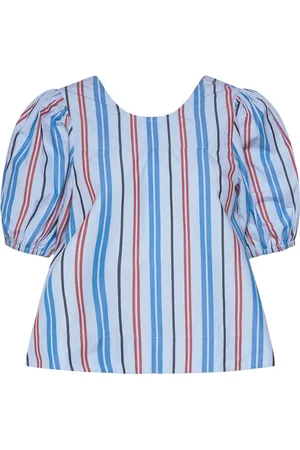 Ganni Stripe Cotton Open Back Top Blue