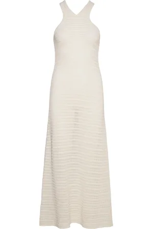 MANGO Halter-Neck Crochet Dress Cream