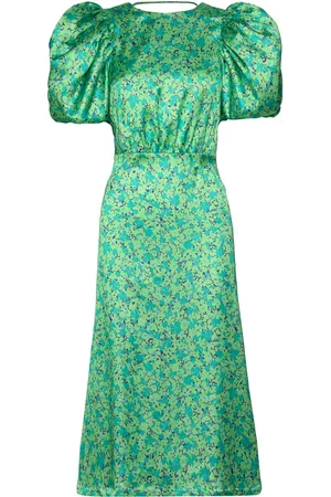 ROTATE Midi Puff Sleeve Dress Green