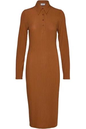 Filippa K Jersey Rib Polo Dress Brown