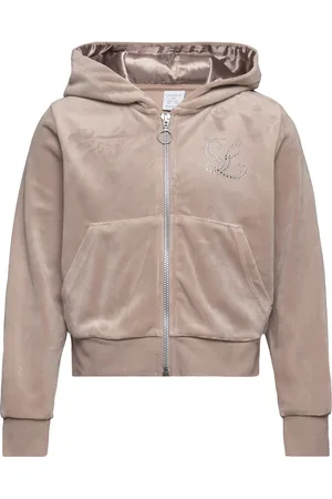 Lindex Sweater Zip Hood Velour Beige