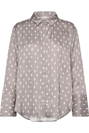 By Malina Emily Printed Satin Shirt Grey