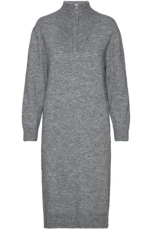 Object Objminna L/S Zip Knit Dress Grey