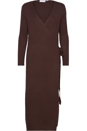 VILA Vicomfy L/S Wrap Knit Dress/Su - Noos Brown