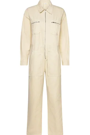 MANGO Denim Zipper Jumpsuit Beige