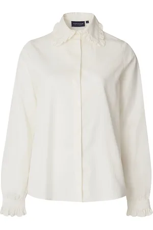 Lexington Kristin Lyocell/Cotton Blend Ruffle Blouse White