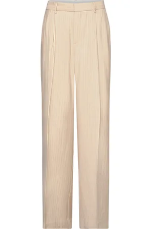 MANGO Chalk-Stripe Trousers Beige