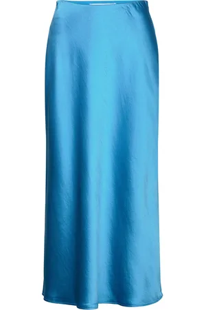 MANGO Midi Satin Skirt Blue