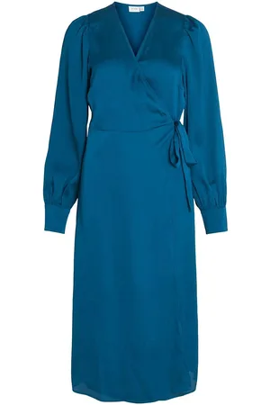 VILA Viomi L/S Satin Wrap Dress/Su Blue