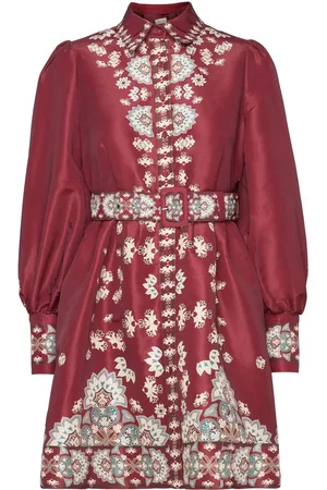 By Malina Mathilde Belted Printed Mini Dress Burgundy