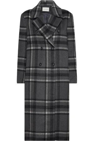 By Malina Vivian Double Breasted Tailored Wool Coat Grey