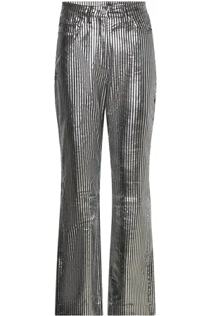 REMAIN Birger Christensen Striped Leather Pants Silver
