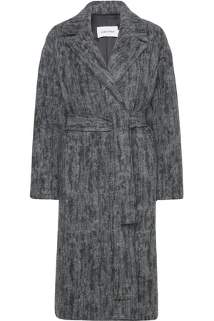 Calvin Klein Boiled Wool Belted Wrap Coat Grey