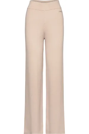 Calvin Klein Essential Rib Wide Leg Pant Beige