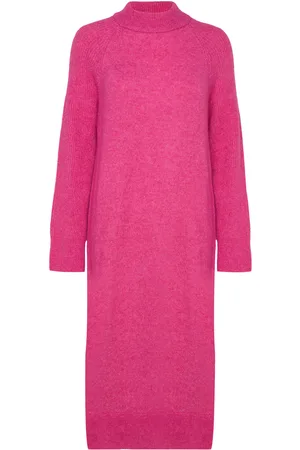 SELECTED Slfrena Ls High Neck Knit Dress Camp Pink
