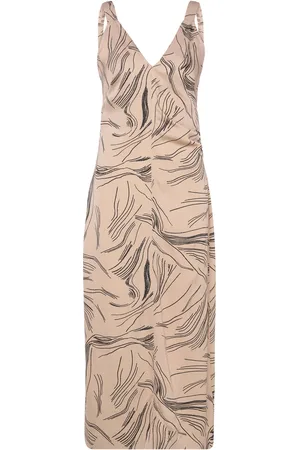 Calvin Klein Surface Print Slip Dress Beige