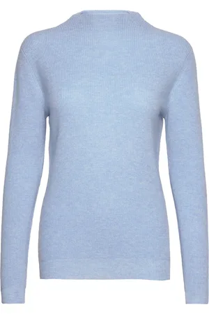 Davida Cashmere Rib Funnel Neck Sweater Blue
