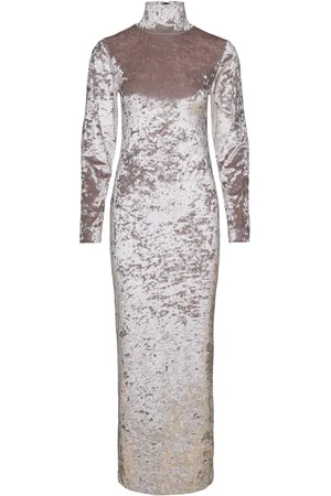 Calvin Klein Velvet Ls Mock Neck Dress Grey