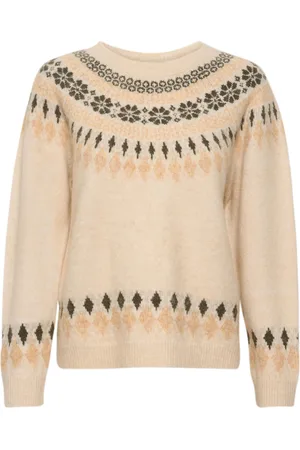 Cream Crcherry Knit Pullover Beige