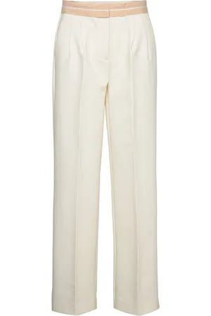 MANGO Pleated Trousers With Turn-Up Waist Beige