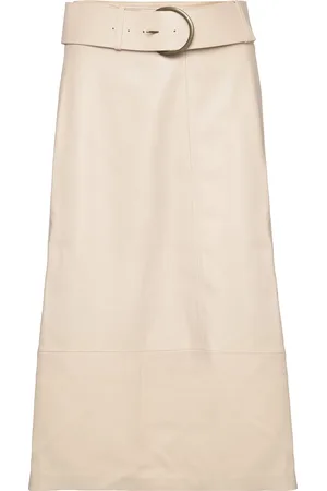 MANGO Leather-Effect Midi-Skirt With Belt Beige