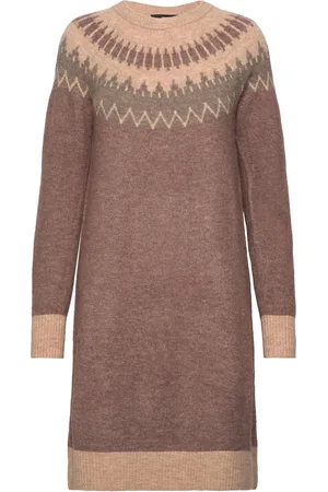 VERO MODA Vmsim Ls Nordic Dress Ga Rep Lcs Brown