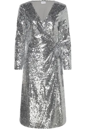 VILA Vijuliana L/S Wrap Midi Sequins Dress/Ka Silver