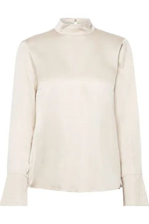 SELECTED Slfivy Ls Satin Top B Cream