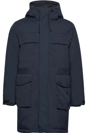 Knowledge Cotton Apparal Apex Canvas Long Padded Coat - Grs Navy