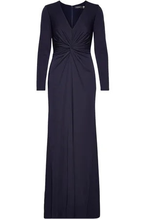 Ralph Lauren Twist-Front Stretch Jersey Gown Navy