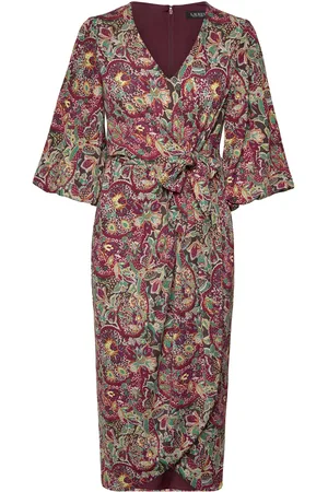 Ralph Lauren Floral Jersey Tie-Front Midi Dress Red