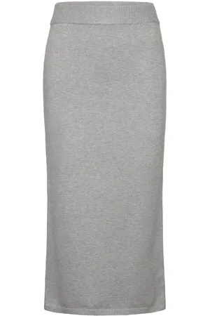 MANGO Ribbed Midi Skirt Grey